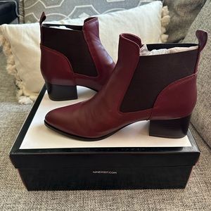 Nine West Rhodes Block Heel bootie in Oxblood